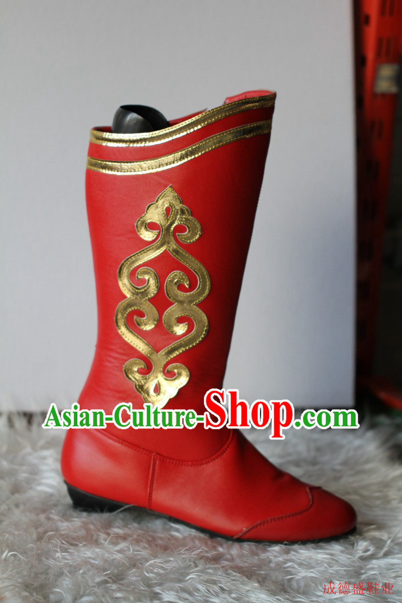Traditional Red Chinese Mongolian Boots for Ladies