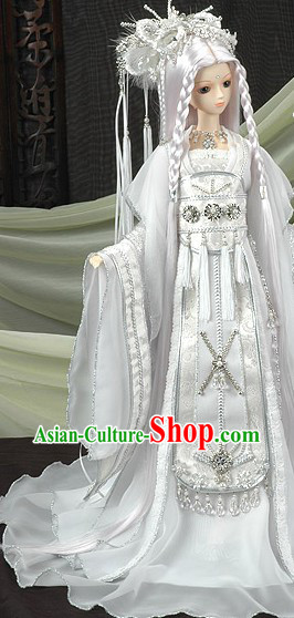 Pure White Ancient Chinese Adult Fairy Costume and Long Wig