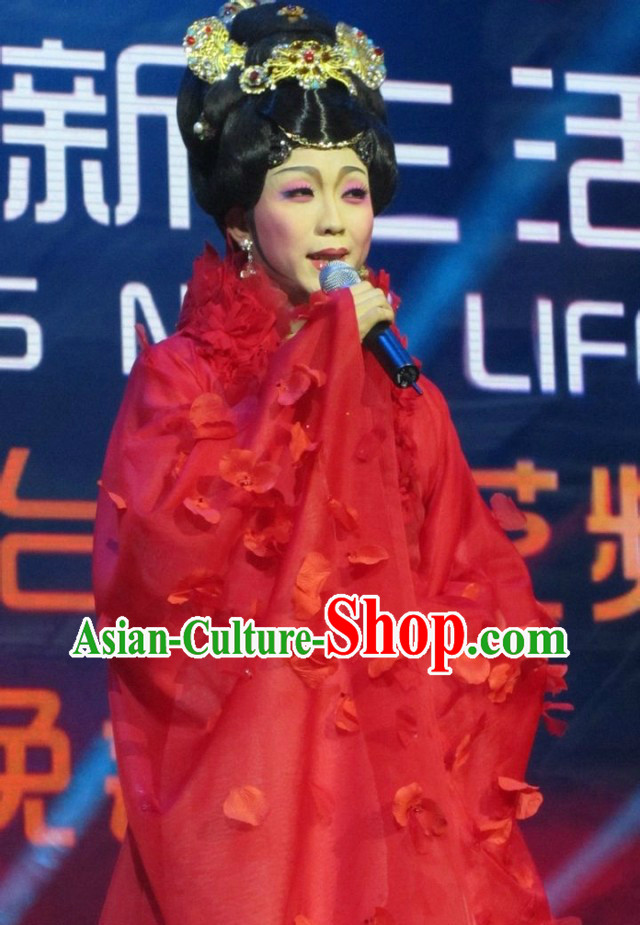 Ancient Chinese Red Tang Dynasty Queen Dance Costume, Wig and Hair Accessories