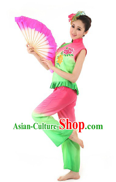Chinese Spring Festival Celebration Mo Li Hua Fan Dance Costumes and Hair Accessories