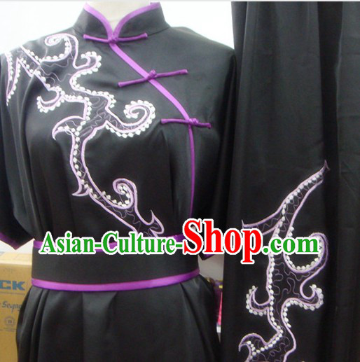 Traditional Chinese Black Color Transition Silk Martial Arts Kung Fu Phoenix Tail Uniform