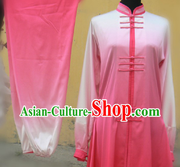 Chinese Pink Silk Color Transition Long Fist Nanquan Suit for Women