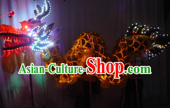 Shinning Gold Dragon LED Lights Dragon Dancing Costumes for Three to Four Adults