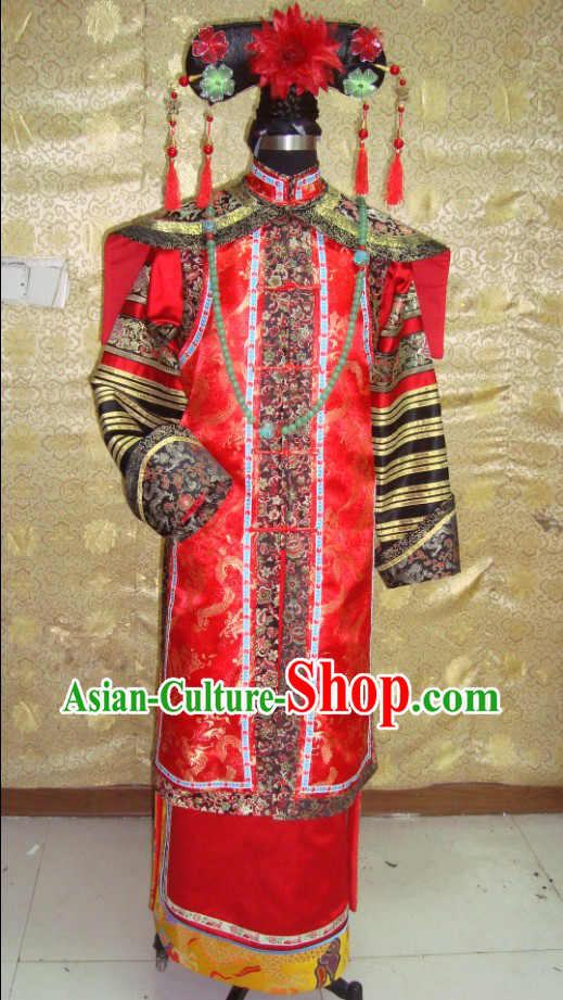 China Qing Dynasty Empress Phoenix Robe Costumes and Headpiece Complete Set