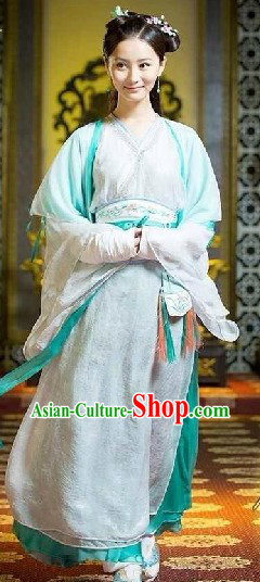 Ancient Chinese Legend Green and White Beauty Hanfu Clothing Complete Set