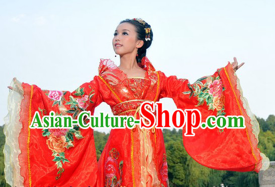 Ancient Chinese Stage Performance Peony Red Wedding Outfit for Brides