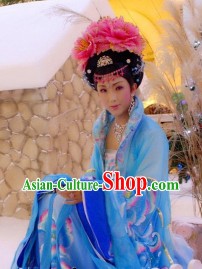 Ancient Chinese Blue Tang Dynasty Empress Costumes