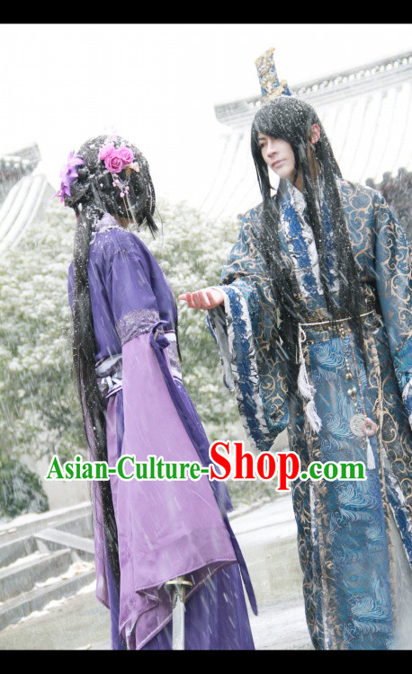 Traditional Chinese Ancient Prince Outfit and Crown for Men