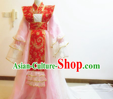 Ancient Chinese Pink Princess Cosplay Costumes with Long Trail