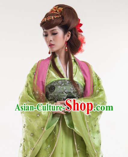 Green Long Trail Ancient Chinese Tang Dynasty Skirt for Women