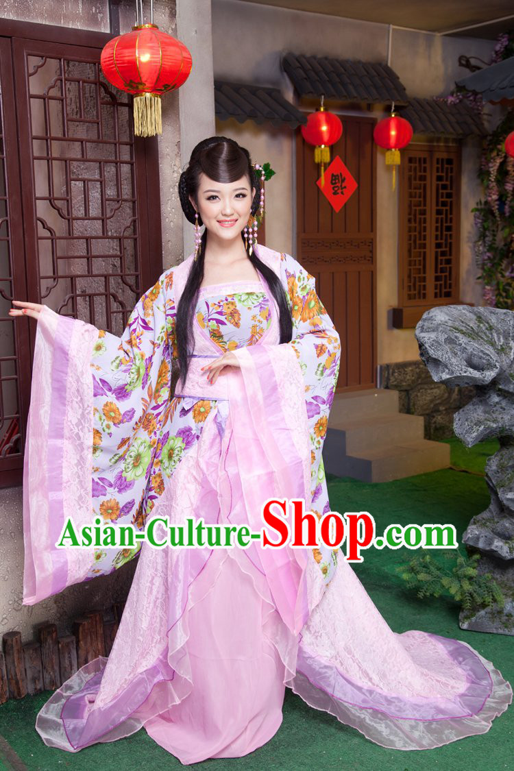 Traditional Ancient Chinese Tang Dynasty Female Clothes with Long Tail