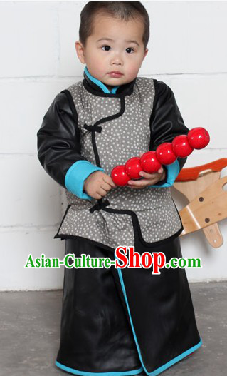 Traditional Chinese Black Thick Robe and Jacket for Kids