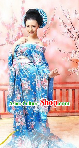Blue Chinese Classical Guzhuang Flower Clothing for Women