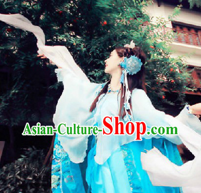 Traditional Chinese Stage Performance Fairy Dancing Costume and Headwear (10 colors are available)