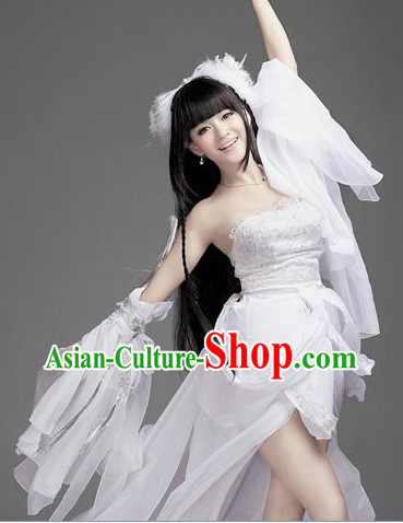 Ancient Chinese White Fairy Goddness Costumes Complete Set