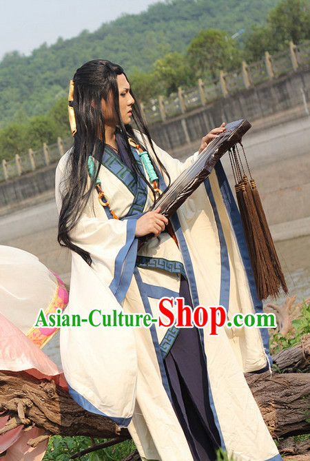 Ancient Chinese White Swordsman Costumes Complete Set for Men