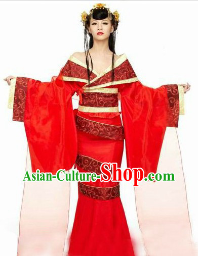 Ancient Chinese Red Lady Hanfu Clothing and Hair Accessories Complete Set