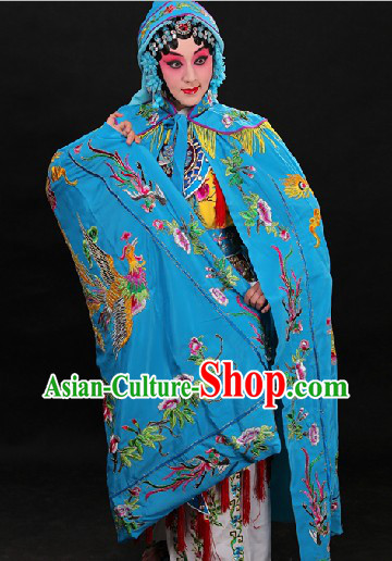 Blue Traditional Chinese Phoenix Embroidery Cape
