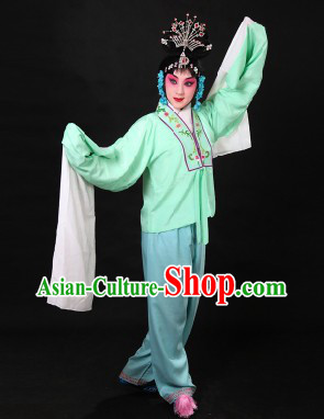 Traditional Chinese Light Green Beijing Opera Hua Dan Long Sleeves Practice Uniform