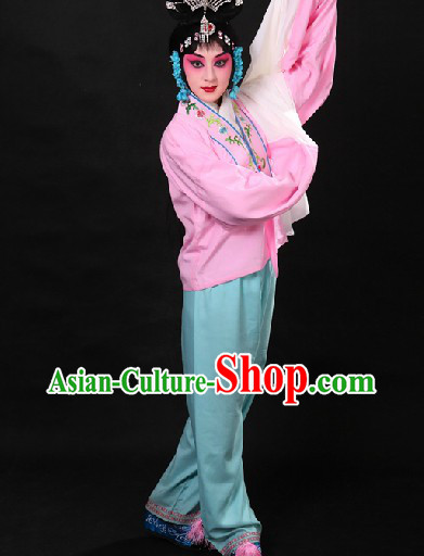 Traditional Chinese Pink Beijing Opera Hua Dan Long Sleeves Practice Blouse and Pants