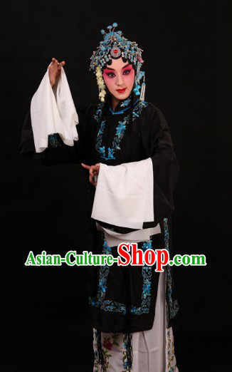 Black Chinese Peking Opera Qingyi Robe and Skirt for Women