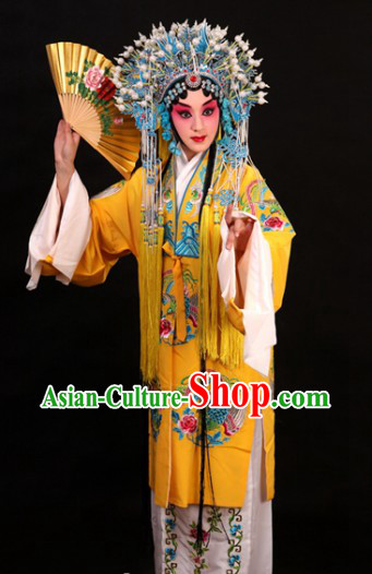 Yellow Chinese Peking Opera Empress Costumes and Phoenix Coronet Complete Set for Women