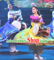 Traditional Korean Long Drum Dancing Costumes and Headdress for Women