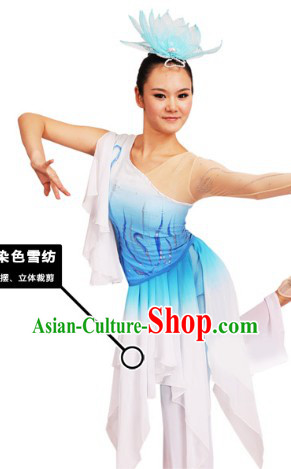 Traditional Chinese Hands Painted Sea Dance Costumes and Headwear for Women