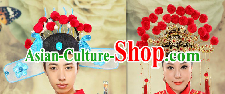 Ancient Chinese Bridegroom and Brides Wedding Marriage Hats