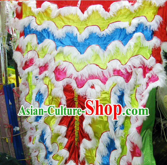Rainbow Color Long Wool Lion Dance Body Costume Pants Claws Set