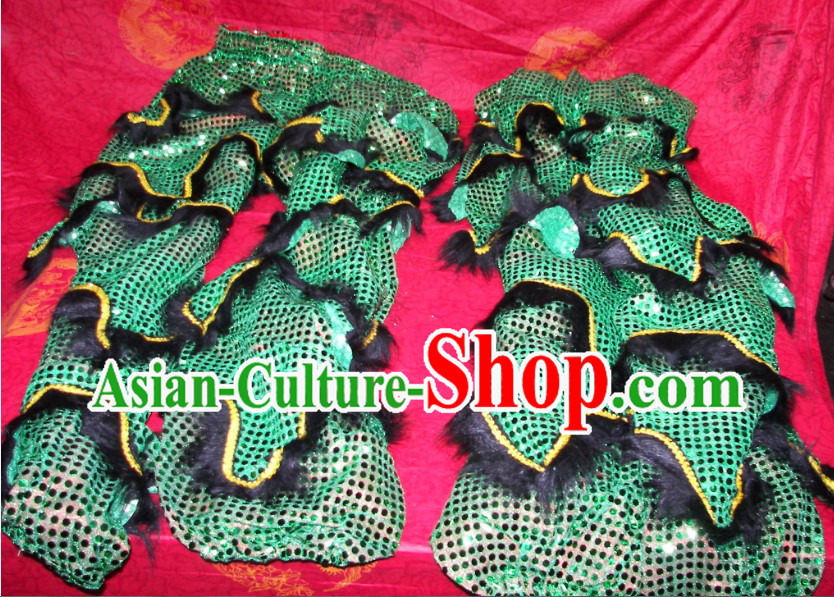 Black Imitation Wool Green Sequins Two Pairs of Chinese Lion Dance Pants and Claws Covers