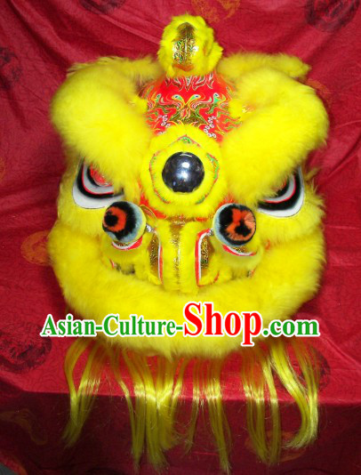 Supreme Chinese Festival Performance Yellow Wool Lion Dancing Costumes Complete Set