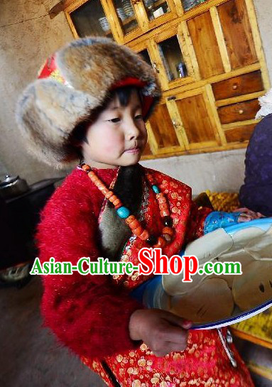 Traditional Tibetan Clothing and Hat for Children