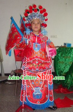 Children Size Chinese Beijing Opera Armor Costumes and Helmet