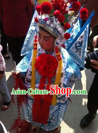 Chinese Beijing Opera General Armor Costumes and Helmet for Children