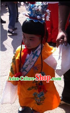 Traditional Chinese Beijing Opera Costume and Hat for Children