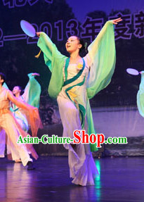 Classical Group Fan Dance Costumes and Headwear Complete Set for Women