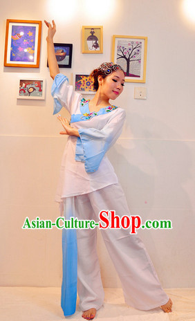 Classical Fan Dance Costume and Headwear Complete Set for Women