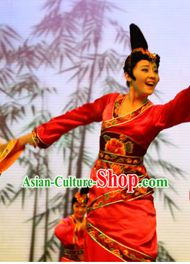 Chinese Stage Classical Dance Costumes and Headwear Complete Set