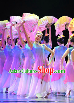 Traditional Chinese Fan Dancing Costume and Headdress Complete Set for Women