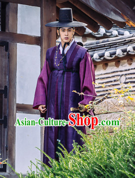Ancient Korean Imperial Official Costumes and Black Hat Complete Set