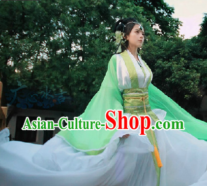 Chinese Green White Fairy Dresses Complete Set