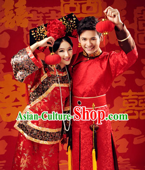 Traditional Chinese Prince and Princess Wedding Dresses Two Complete Sets