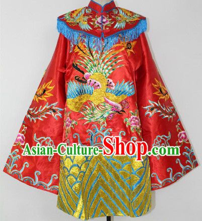 Chinese Ancient Red Embroidered Phoenix Wedding Robe for Brides