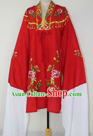 Chinese Ancient Red Embroidered Flower Opera Hua Dan Dresses