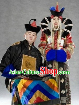 Mongolian Wedding Dresses and Hats for Brides and Bridegrooms