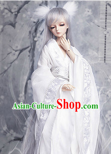 Pure White Cosplay Costumes and Headwear Complete Set