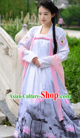 Tang Dynasty Lotus Lady Costumes and Hair Accessories Complete Set