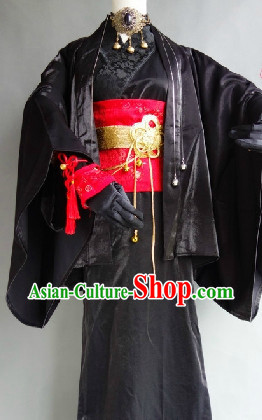 Black Classical Japanese Kimono Costumes for Men