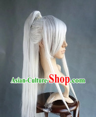 Chinese Young Handsome Men White Long Wig